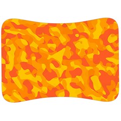 Orange And Yellow Camouflage Pattern Velour Seat Head Rest Cushion by SpinnyChairDesigns