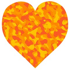 Orange And Yellow Camouflage Pattern Wooden Puzzle Heart by SpinnyChairDesigns