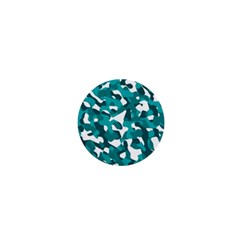 Teal And White Camouflage Pattern 1  Mini Buttons by SpinnyChairDesigns