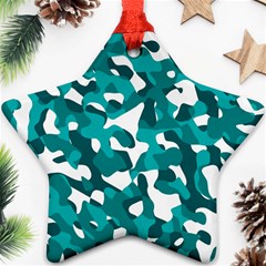 Teal And White Camouflage Pattern Ornament (star) by SpinnyChairDesigns