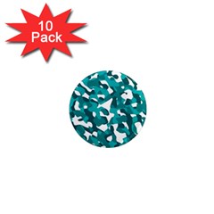 Teal And White Camouflage Pattern 1  Mini Magnet (10 Pack)  by SpinnyChairDesigns