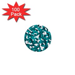 Teal And White Camouflage Pattern 1  Mini Buttons (100 Pack)  by SpinnyChairDesigns