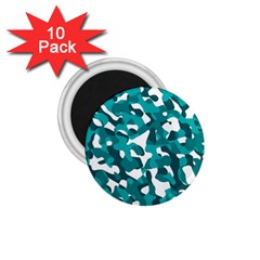 Teal And White Camouflage Pattern 1 75  Magnets (10 Pack)  by SpinnyChairDesigns