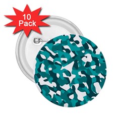 Teal And White Camouflage Pattern 2 25  Buttons (10 Pack)  by SpinnyChairDesigns