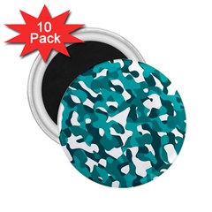 Teal And White Camouflage Pattern 2 25  Magnets (10 Pack)  by SpinnyChairDesigns