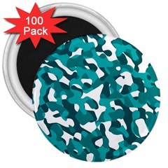 Teal And White Camouflage Pattern 3  Magnets (100 Pack) by SpinnyChairDesigns