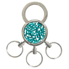 Teal And White Camouflage Pattern 3-ring Key Chain by SpinnyChairDesigns