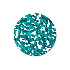 Teal And White Camouflage Pattern Magnet 3  (round) by SpinnyChairDesigns