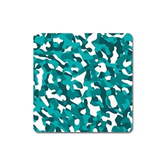 Teal And White Camouflage Pattern Square Magnet by SpinnyChairDesigns