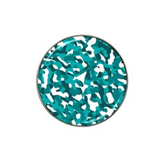 Teal And White Camouflage Pattern Hat Clip Ball Marker by SpinnyChairDesigns