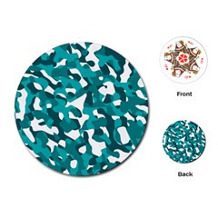 Teal And White Camouflage Pattern Playing Cards Single Design (round) by SpinnyChairDesigns