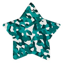 Teal And White Camouflage Pattern Star Ornament (two Sides) by SpinnyChairDesigns