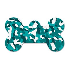 Teal And White Camouflage Pattern Dog Tag Bone (one Side) by SpinnyChairDesigns