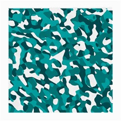 Teal And White Camouflage Pattern Medium Glasses Cloth (2 Sides) by SpinnyChairDesigns