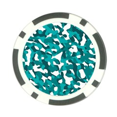 Teal And White Camouflage Pattern Poker Chip Card Guard by SpinnyChairDesigns