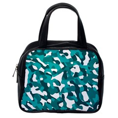 Teal And White Camouflage Pattern Classic Handbag (one Side) by SpinnyChairDesigns