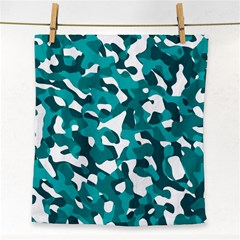 Teal And White Camouflage Pattern Face Towel by SpinnyChairDesigns