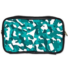 Teal And White Camouflage Pattern Toiletries Bag (one Side) by SpinnyChairDesigns