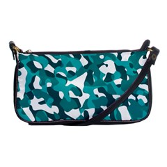 Teal And White Camouflage Pattern Shoulder Clutch Bag by SpinnyChairDesigns