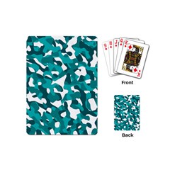 Teal And White Camouflage Pattern Playing Cards Single Design (mini) by SpinnyChairDesigns