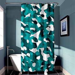 Teal And White Camouflage Pattern Shower Curtain 36  X 72  (stall)  by SpinnyChairDesigns