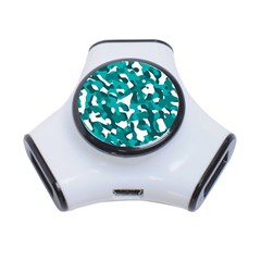 Teal And White Camouflage Pattern 3-port Usb Hub by SpinnyChairDesigns