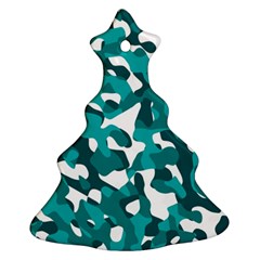 Teal And White Camouflage Pattern Christmas Tree Ornament (two Sides) by SpinnyChairDesigns