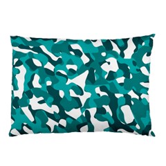 Teal And White Camouflage Pattern Pillow Case (two Sides) by SpinnyChairDesigns