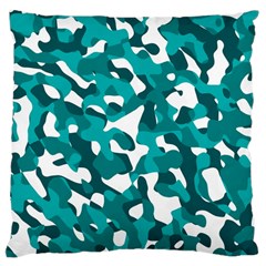 Teal And White Camouflage Pattern Large Cushion Case (one Side) by SpinnyChairDesigns