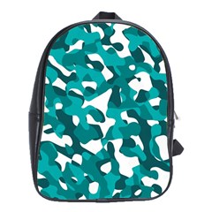 Teal And White Camouflage Pattern School Bag (xl) by SpinnyChairDesigns