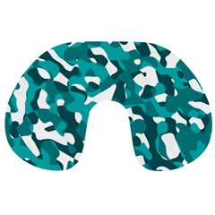 Teal And White Camouflage Pattern Travel Neck Pillow by SpinnyChairDesigns