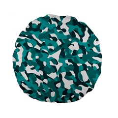 Teal And White Camouflage Pattern Standard 15  Premium Flano Round Cushions by SpinnyChairDesigns