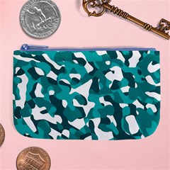 Teal And White Camouflage Pattern Large Coin Purse by SpinnyChairDesigns