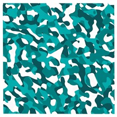 Teal And White Camouflage Pattern Wooden Puzzle Square by SpinnyChairDesigns