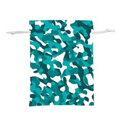 Teal And White Camouflage Pattern Lightweight Drawstring Pouch (l) by SpinnyChairDesigns