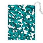 Teal and White Camouflage Pattern Drawstring Pouch (5XL) Front