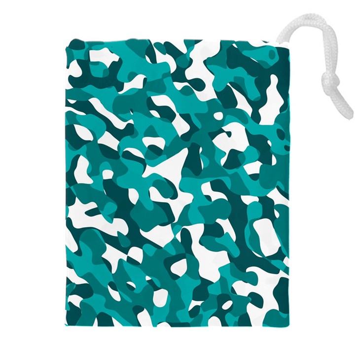 Teal and White Camouflage Pattern Drawstring Pouch (5XL)