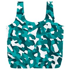 Teal And White Camouflage Pattern Full Print Recycle Bag (xxxl)