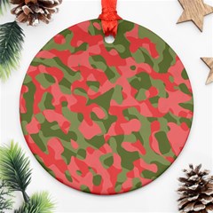 Pink And Green Camouflage Pattern Ornament (round) by SpinnyChairDesigns