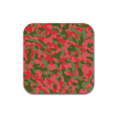 Pink And Green Camouflage Pattern Rubber Square Coaster (4 Pack)  by SpinnyChairDesigns