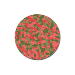 Pink And Green Camouflage Pattern Magnet 3  (round) by SpinnyChairDesigns