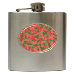 Pink And Green Camouflage Pattern Hip Flask (6 Oz) by SpinnyChairDesigns