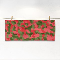 Pink And Green Camouflage Pattern Hand Towel by SpinnyChairDesigns