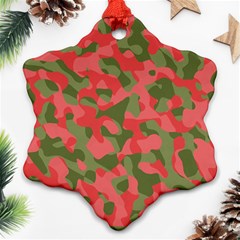 Pink And Green Camouflage Pattern Ornament (snowflake) by SpinnyChairDesigns