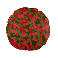 Pink And Green Camouflage Pattern Standard 15  Premium Round Cushions by SpinnyChairDesigns