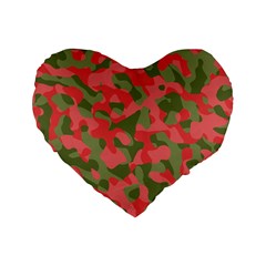 Pink And Green Camouflage Pattern Standard 16  Premium Heart Shape Cushions by SpinnyChairDesigns