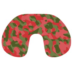 Pink And Green Camouflage Pattern Travel Neck Pillow by SpinnyChairDesigns