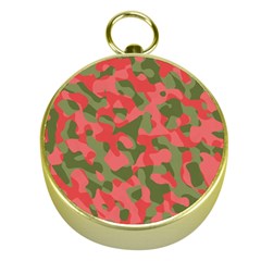 Pink And Green Camouflage Pattern Gold Compasses by SpinnyChairDesigns