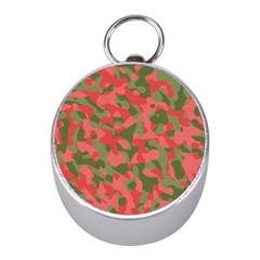 Pink And Green Camouflage Pattern Mini Silver Compasses by SpinnyChairDesigns