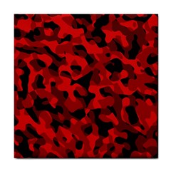 Red And Black Camouflage Pattern Tile Coaster by SpinnyChairDesigns